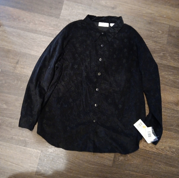 Lemon Grass Black Button-Up Shirt Embroind Size 22w - Picture 2 of 6